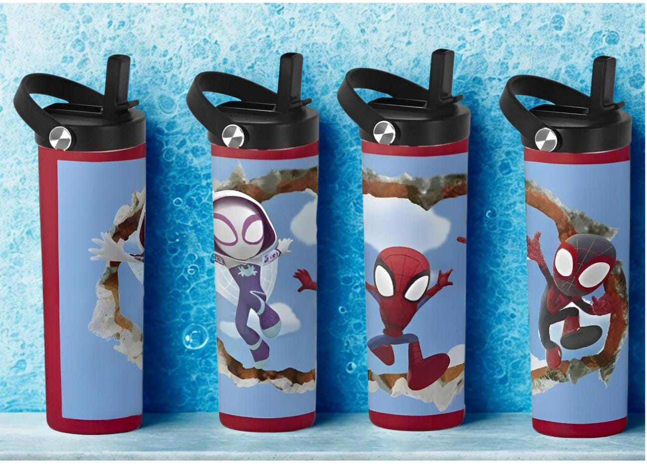 Spidey and Friends 20 oz Water Bottle Tumbler: Customizable Colors